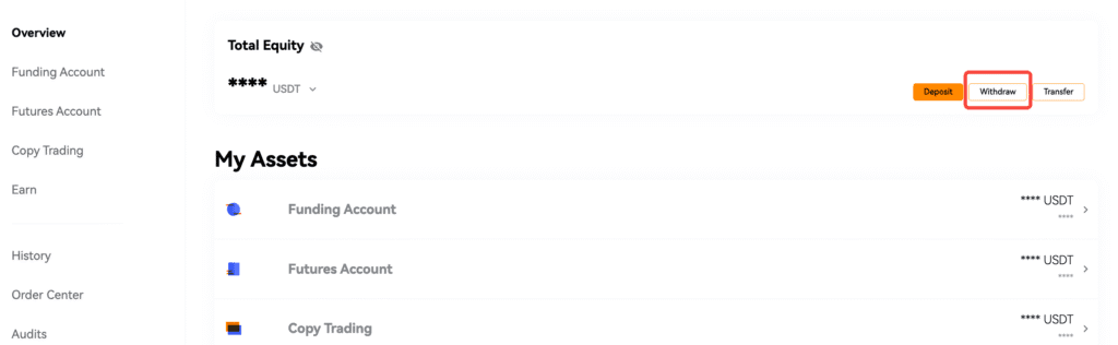 BloFin account overview showing funding, futures, and copy trading accounts
