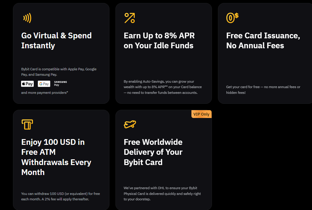 Bybit crypto card offering for spending balances