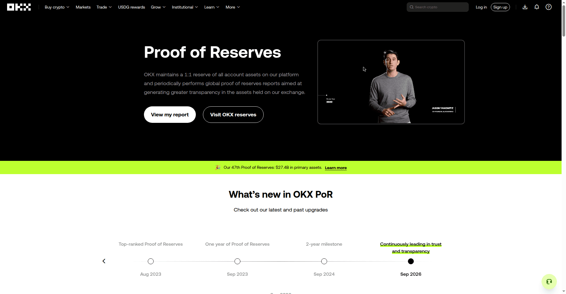 OKX proof of reserves page with the 47th report figures