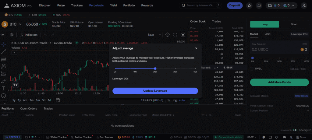 Axiom Pro perpetuals trading with Hyperliquid leverage