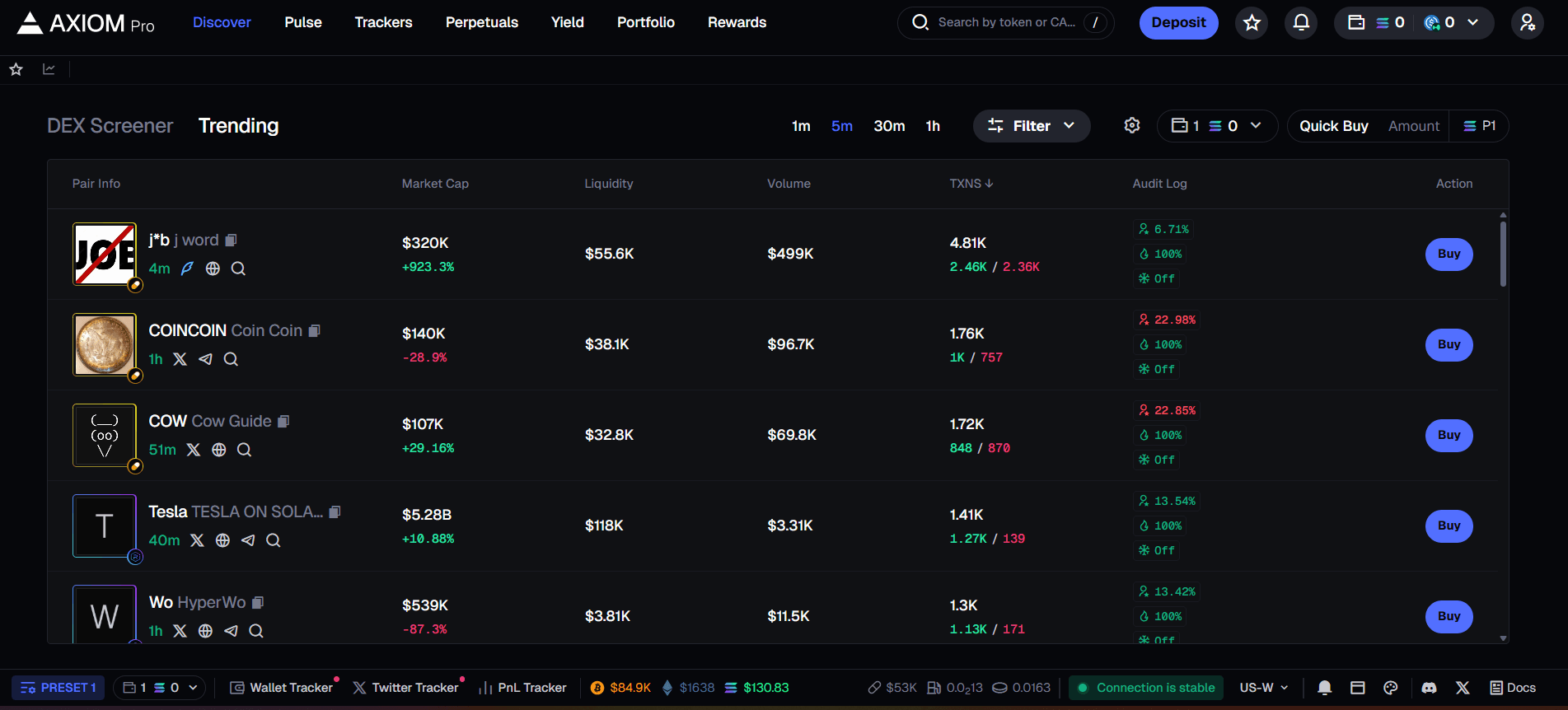 Axiom Pro Solana trading terminal comparison overview