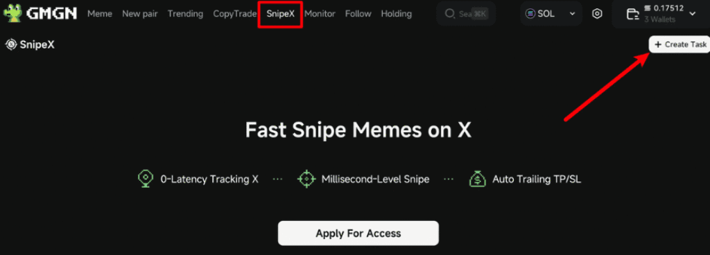 SnipeX tutorial showing setup steps for sniping new token launches on GMGN