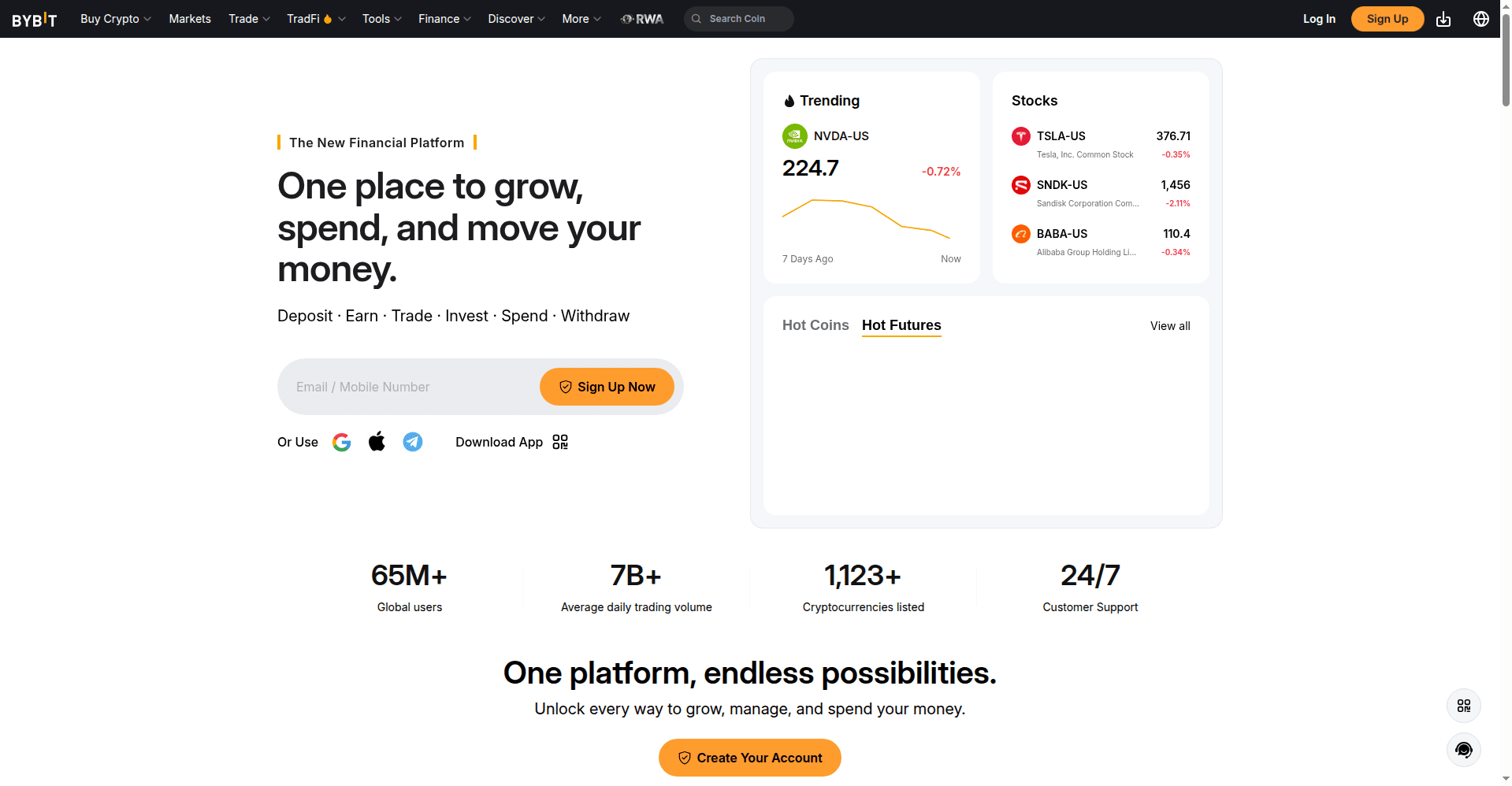 Bybit trading platform homepage, an exchange serving European users through its EU entity