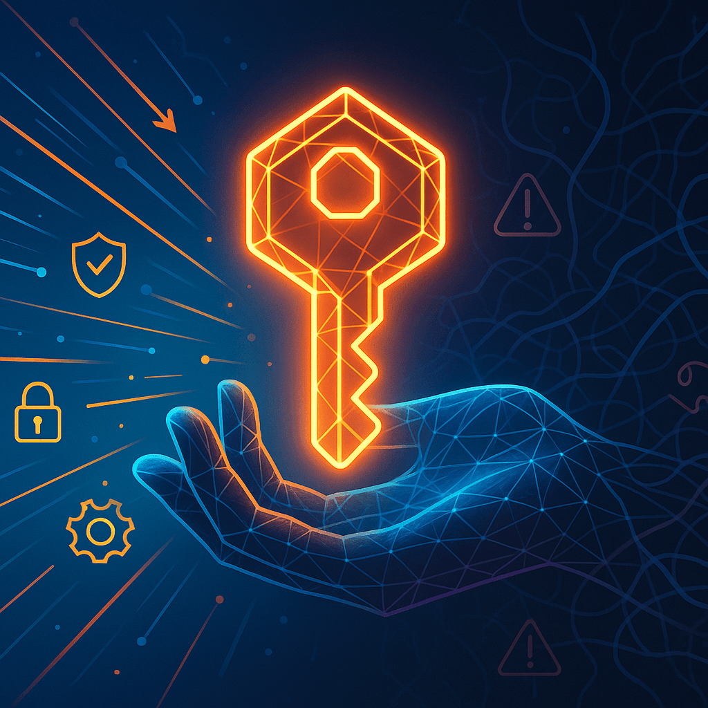 Illustration of a hand holding a glowing golden key, representing crypto self-custody