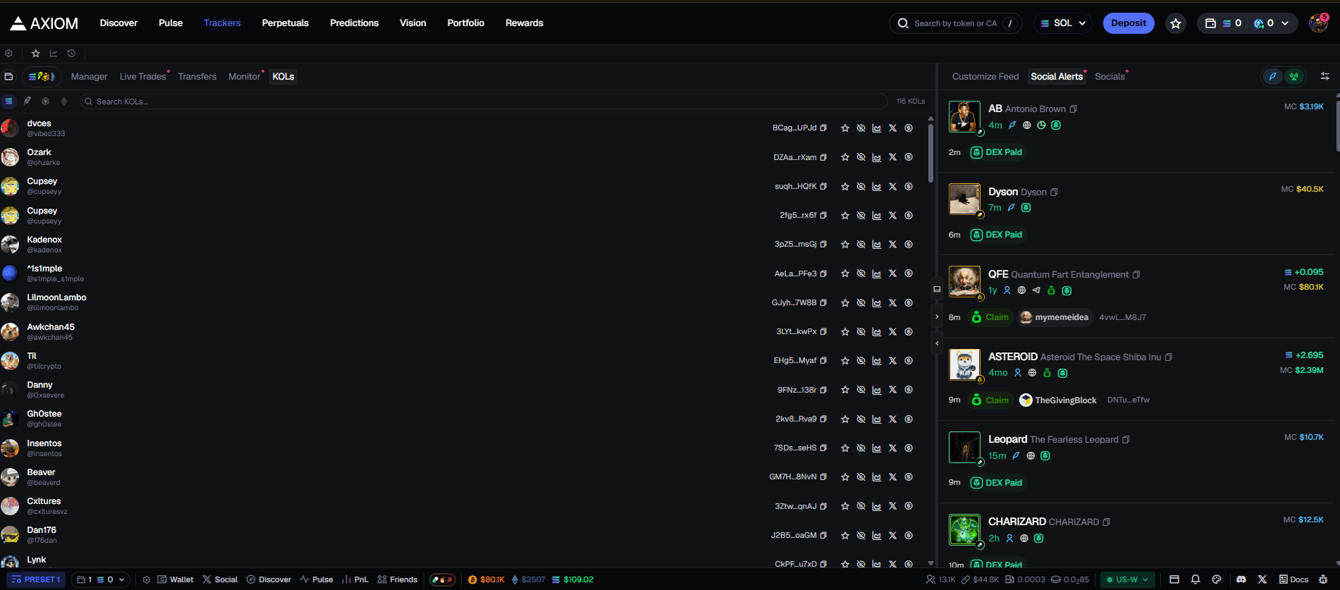 Axiom Tracker surface showing wallet or token tracking information