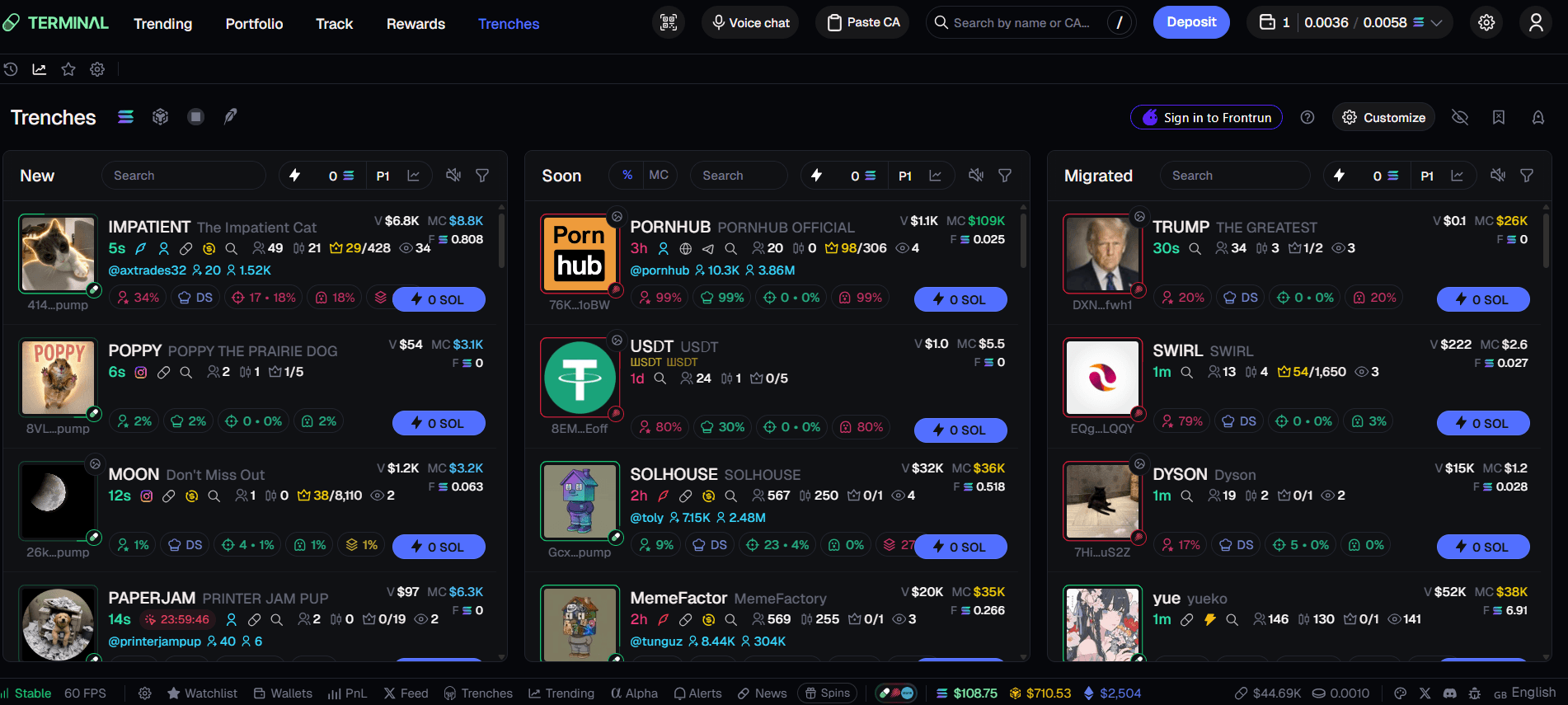 Padre public homepage showing the trading-terminal sign-in screen