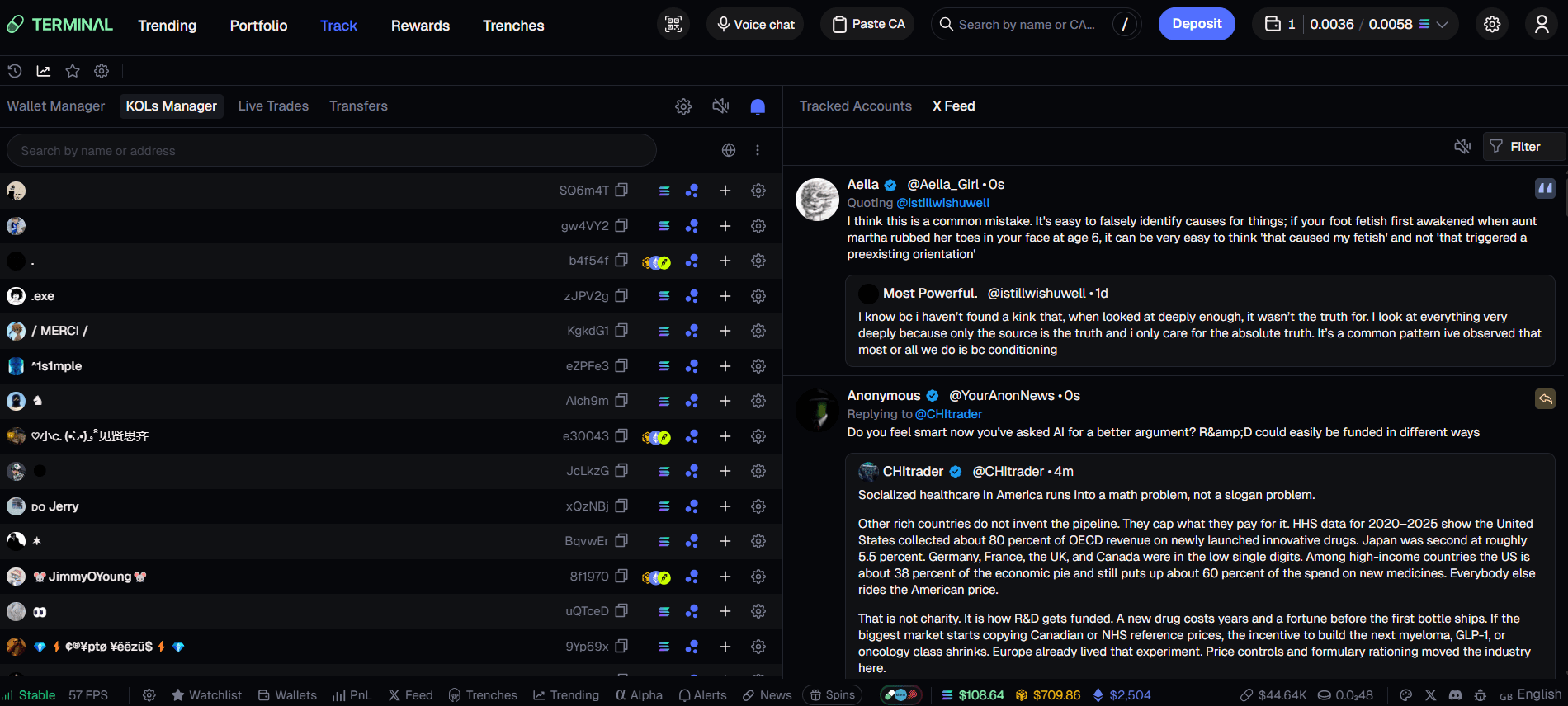 Padre tracking feature showing tracked wallet or token activity