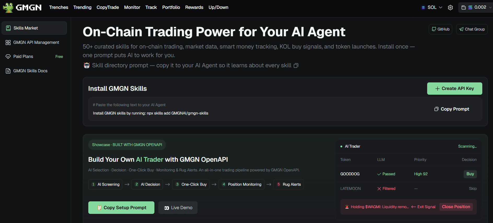 GMGN AI Agent tutorial overview showing how an AI client can connect to GMGN market, wallet and token data