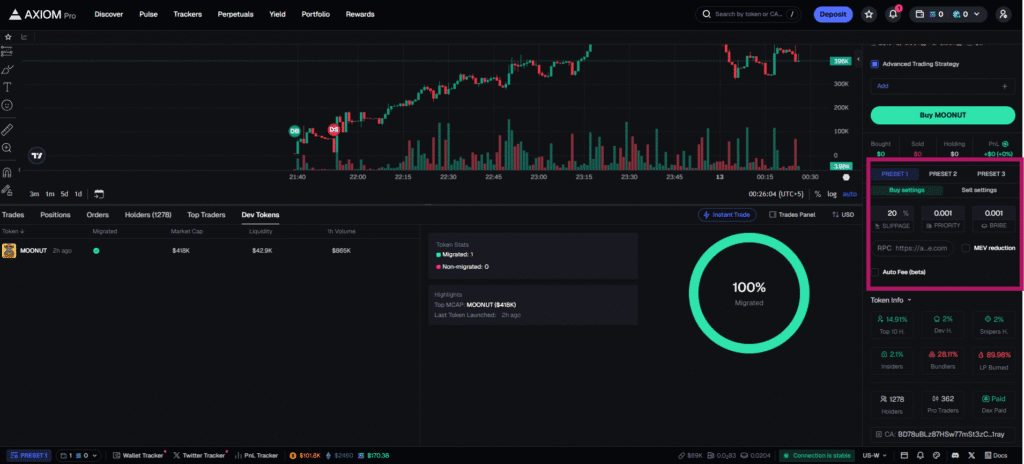 Axiom Trade buy presets tutorial for fast trade execution