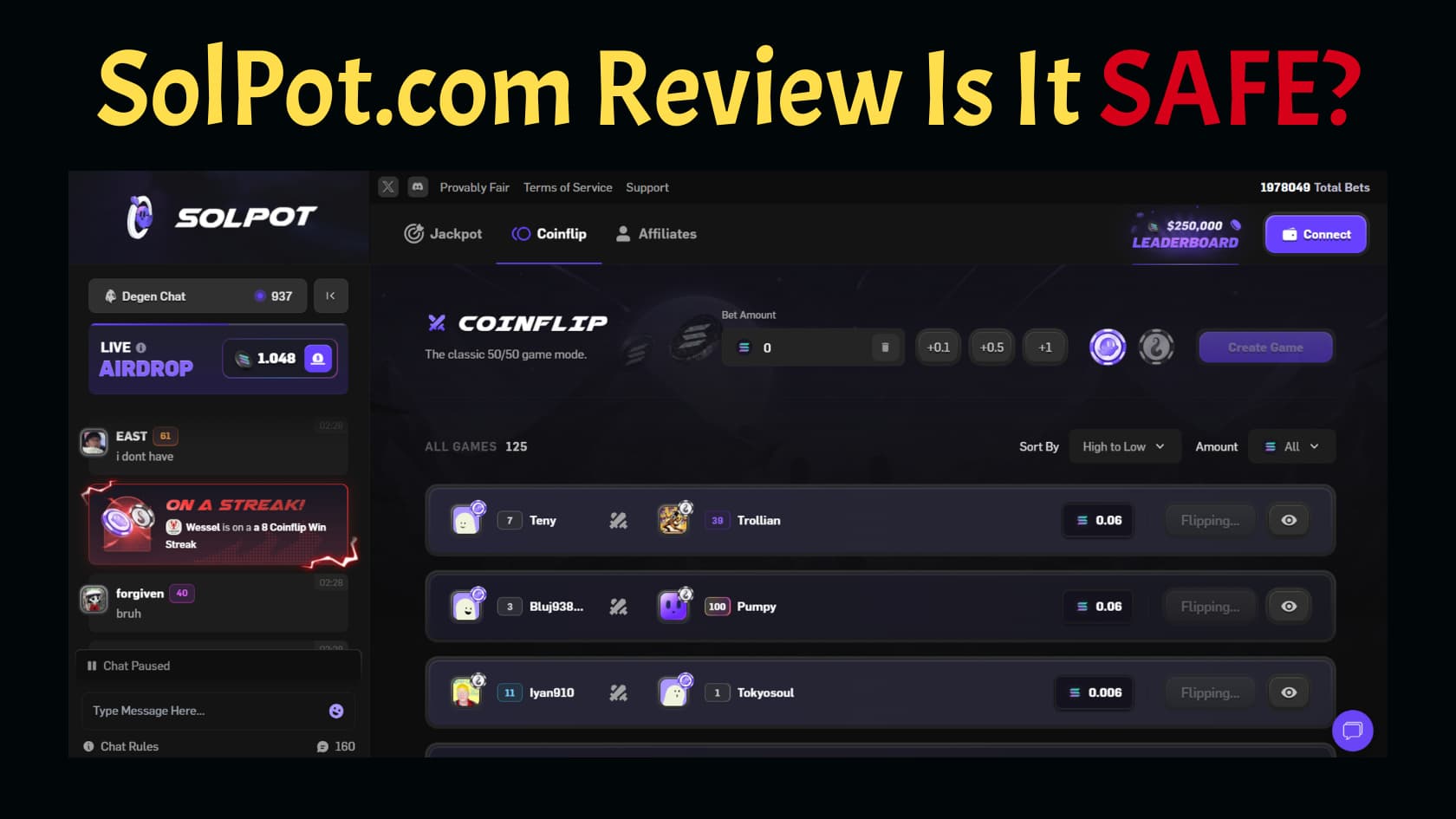 SolPot.com on-chain gaming platform on Solana