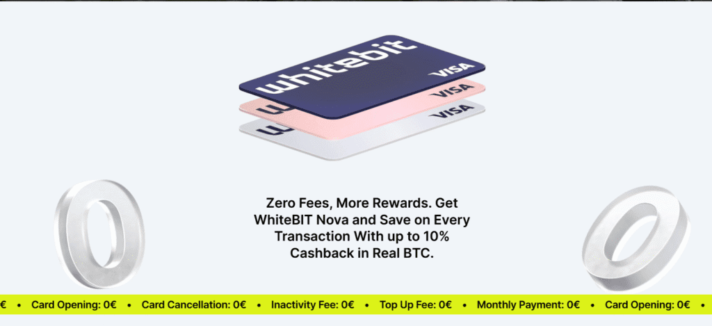WhiteBIT Nova Visa card promotion advertising cashback in Bitcoin