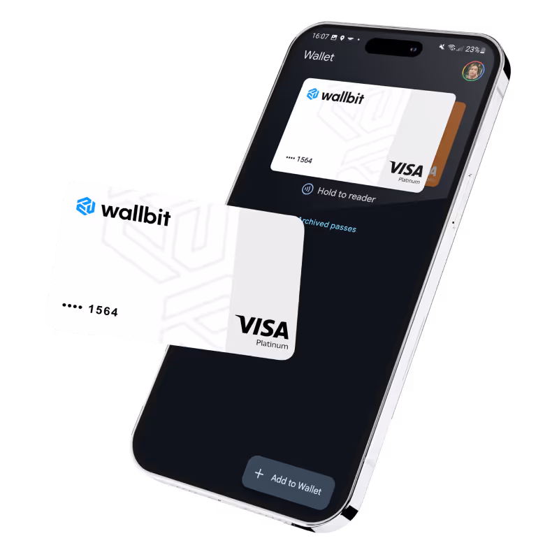 Wallbit international Visa card shown with the Wallbit app
