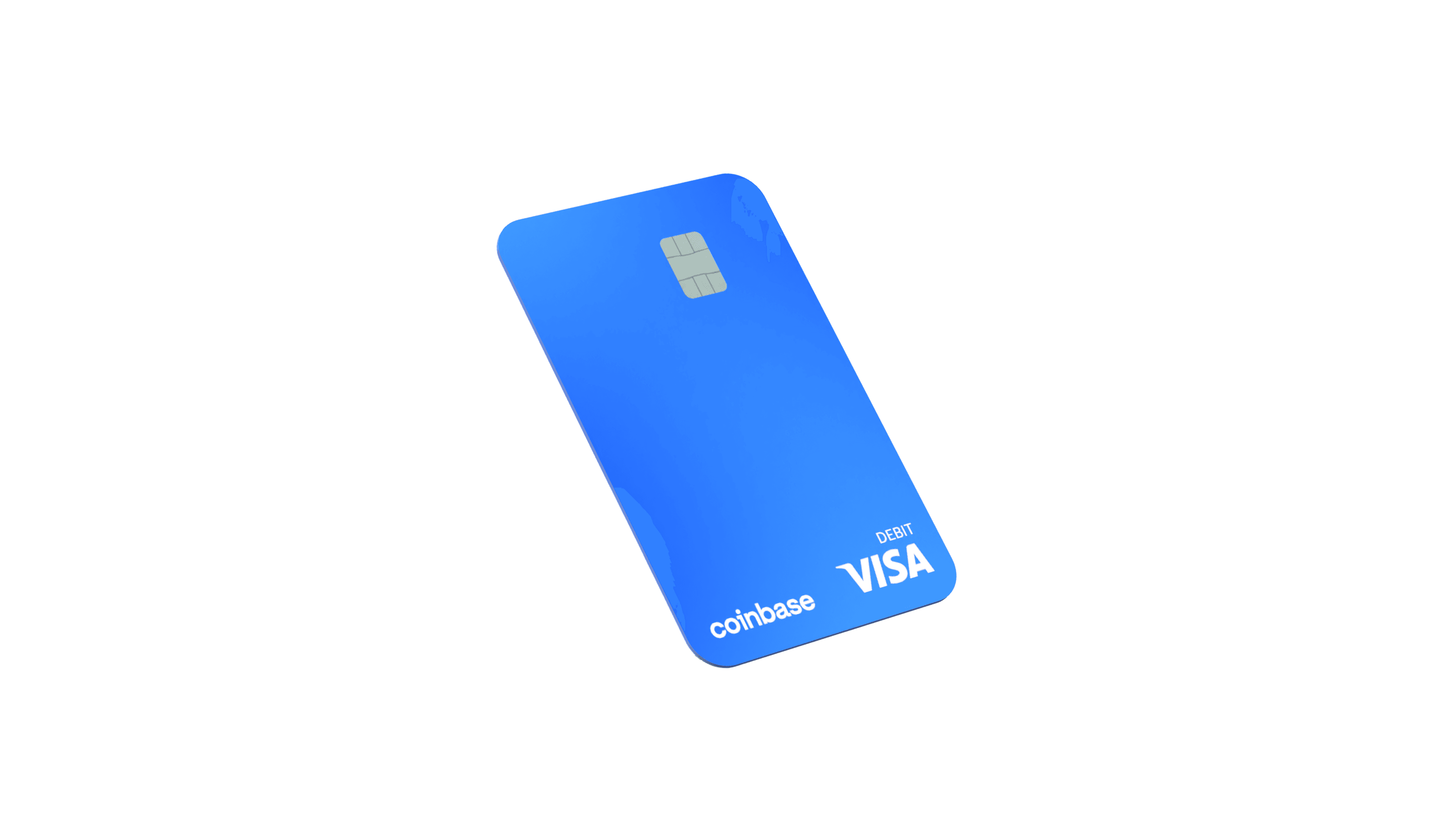 Blue Coinbase Visa debit card on a white background