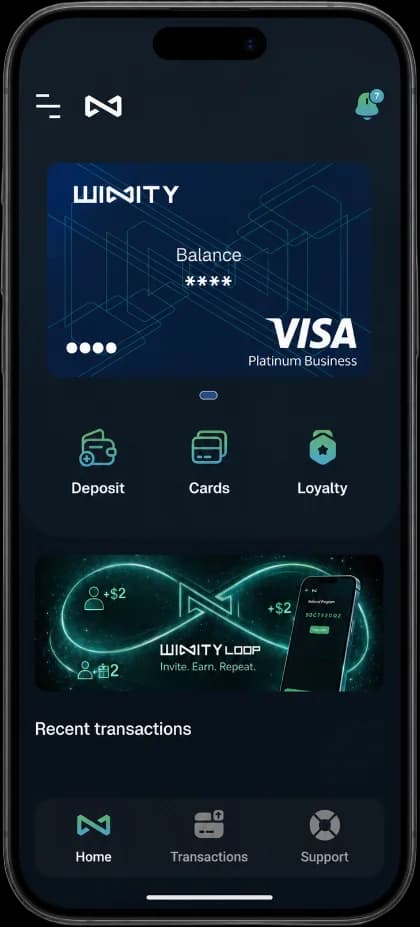 Winity Life app with card interface