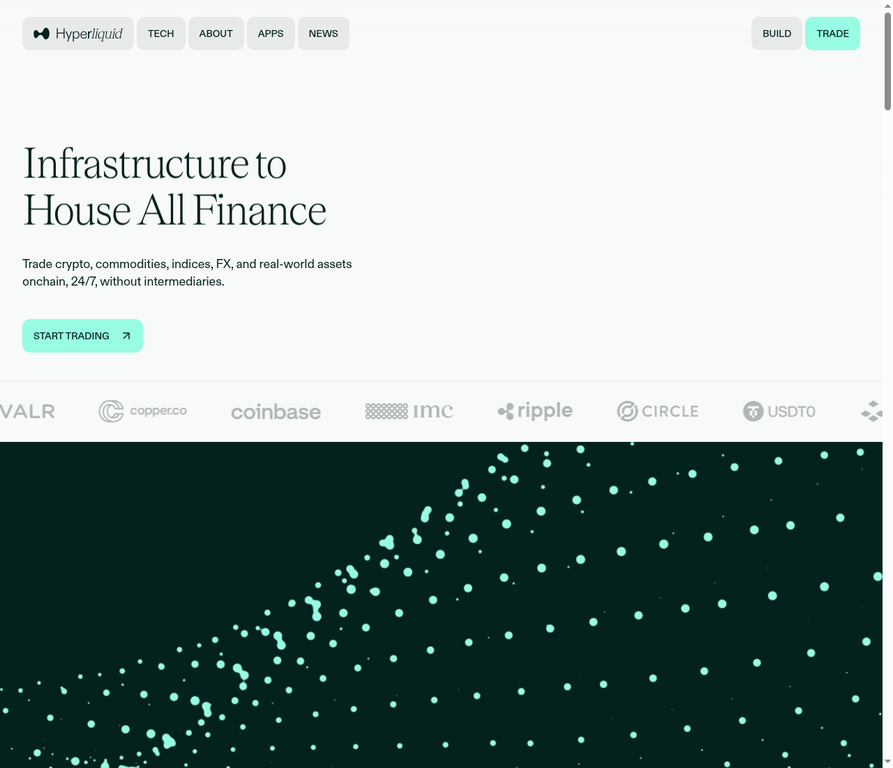 Hyperliquid homepage showing the public spot and perpetuals trading interface with market navigation and wallet controls